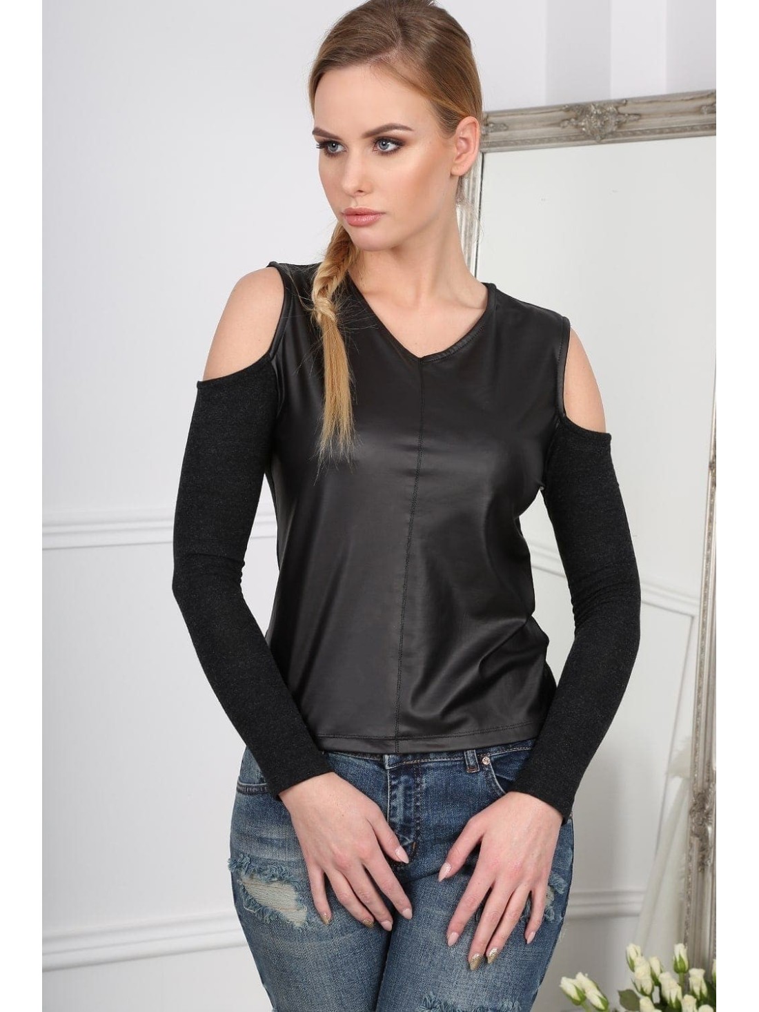 Black Eco Leather Blouse BB2343 - Online store - Boutique